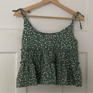 Flowy Green with White Hearts Tank Top
